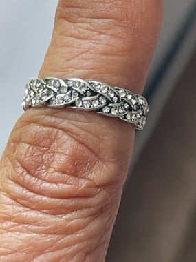 Silver Tone Crystal Braided Band Ring - Women's Jewelry sz 7